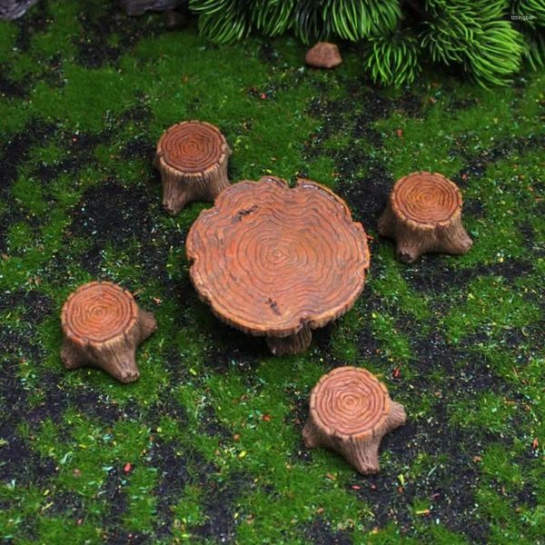 Decoraciones de jardín 5 uds DIY Micro paisaje pila de madera artesanías de resina pequeña mesa y silla estatua exquisitamente adornos