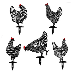 Décorations de jardin 5pcs Pâques poulet poule en métal pour jardinage ornements cour fer art extérieur arrière-cour pelouse grands piquets