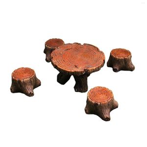 Décorations de jardin 5pcs Tabouret de souche d'arbre de fée et ensemble de table Ornement de meubles pour accessoires de maison de poupée Micro ornements miniatures