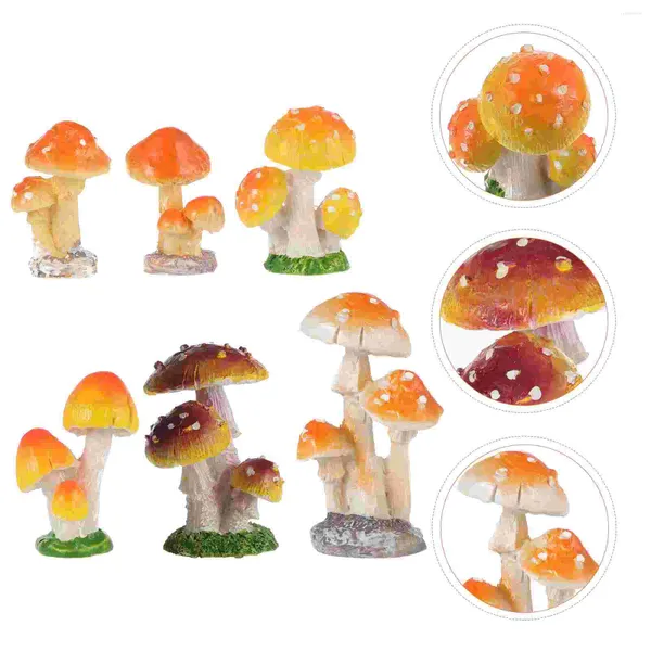 Decorações de jardim 6 pcs mini cogumelos resina acessórios de bolo criativo artesanato bonsai estatuetas de fadas chique adorno decoração ao ar livre