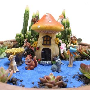 Tuindecoraties 6 pc's Miniatuur Fairy Landschap Ornamenten Hars Mushroom House Honden Sekhirrel Boomstandbeeld Bloemotten Decor