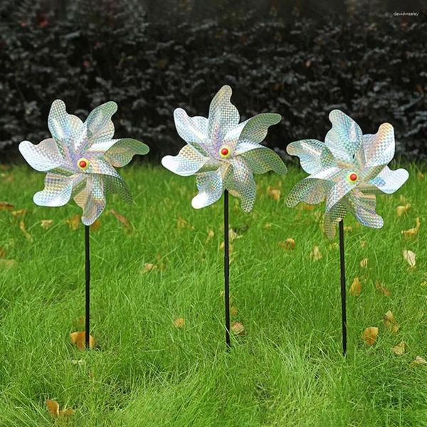 Décorations de jardin 6pcs Bird Repeller Spinners 7 feuilles écologique détachable réutilisé conduire des oiseaux PVC réfléchissant répulsif moulins à vent