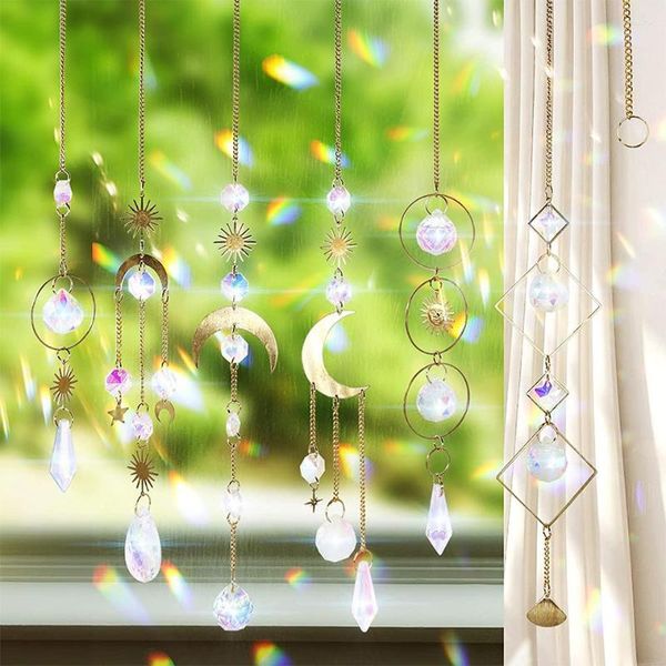Décorations de jardin 6 pièces cristaux attrape-soleil suspendus attrapes-soleil avec chaîne pendentif ornement prismes pour la décoration de fête à la maison