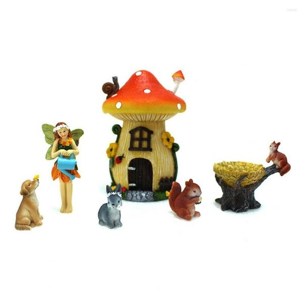 Décorations de jardin 6 pièces/ensemble belle écureuil arbre champignon maison Miniatures fée accessoires léger résistant aux intempéries