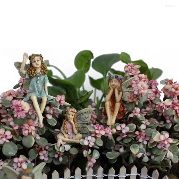 Décorations de jardin 6pcs / Set Miniature Fairies Figurines Creative Résine Artisanat Mignon Paysage Décoration pour fontaine de pelouse 2023