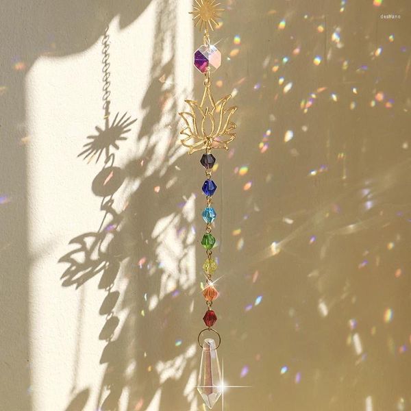 Decoraciones de jardín 7 Cristales Rose Cattador Sol colgante Chakra Prisma Crystal Surrater Glass Glass Rainbow Rainbow