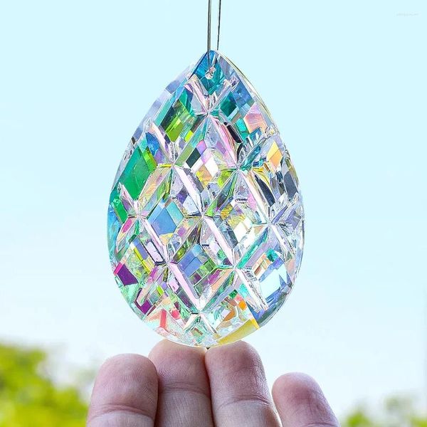 Décorations de jardin 75 mm Grille Drop gouttes Pendant Crystal Glass Prism Hanging Décoration de mariage Soleil Catcher arc-en-ciel ACCESSOIRES