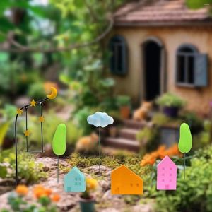 Décorations de jardin 7pcs Micro Paysage Ornements Miniature Résine Maison Arbres Nuage pour la décoration de bonsaï de cour