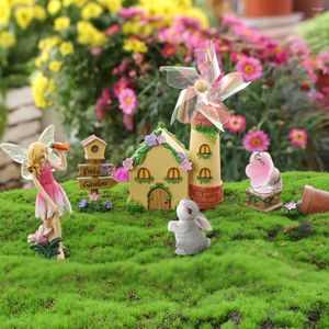 Décorations de jardin 7pcs / set Mini Fairy Windmill Shed Sculpture Art Sculpture Outdoor Imperproof Decor House House For PA