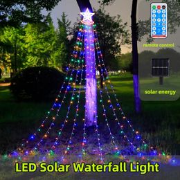 Decorações de jardim 8 modos LED solar luzes de corda em cascata 350 peças de contas de luz adequadas para feriados, festas de Natal, luzes de decoração de jardim 231124