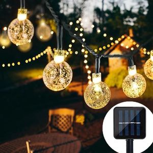 Décorations de jardin 8 modes lumière solaire boule de cristal 5M7M12M LED guirlandes lumineuses guirlandes de fées pour la fête de Noël décoration extérieure 230609
