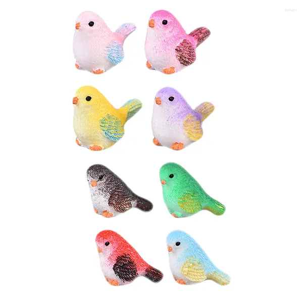 Decoraciones de jardín 8 PCS Estatua de pájaro Vidrieras Mini Figuras de pájaros Adorno Accesorios de adorno de resina