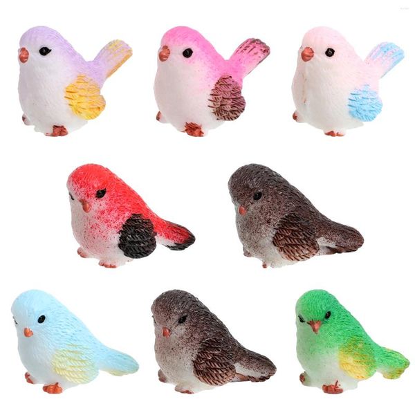 Décorations de jardin 8 pièces ornements d'oiseaux de dessin animé jouets pour enfants adorables petits ensembles de jeux pour enfants décors de modèles animaux résine synthétique