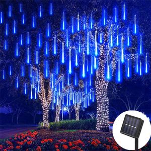 Decoraciones de jardín 8 tubos 30/50 cm Lluvia de meteoritos LED Luces de cadena LED solares Guirnalda de hadas al aire libre Decoración del árbol de Navidad Jardín Patio Luces de calle 231023