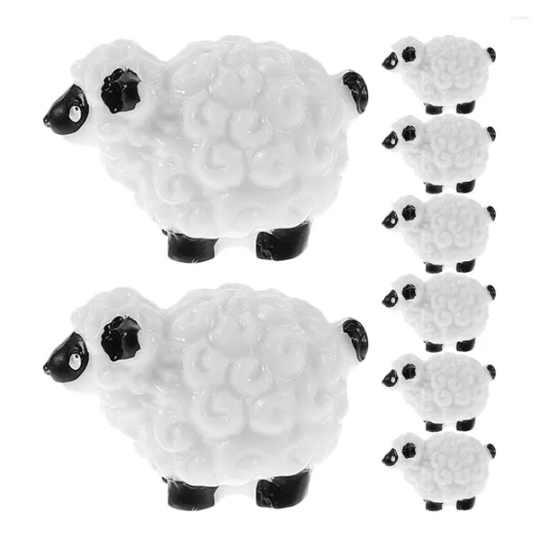 Décorations de jardin 8pcs mini figurines de moutons statues en résine miniatures figurines d'animaux décors ornements