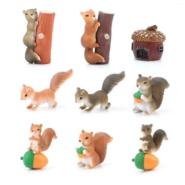 Décorations de jardin 9pcs Squirrel Figurines mini figurines animales ornements miniatures figures de fées gâteau de gâteau