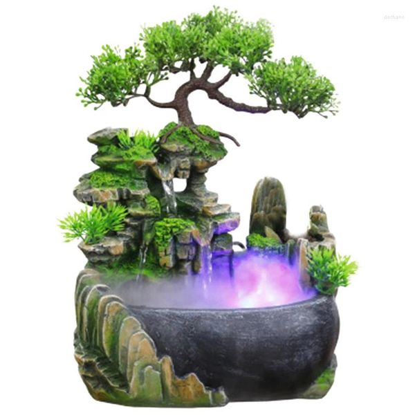 Décorations de jardin ABSF Creative Indoor Simulation Resin Rockery Waterfall Statue Feng Shui Water Fountain Home Crafts-Us Plug