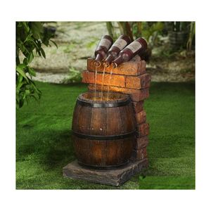 Décorations de jardin Accessoires Bouteille de vin en résine et baril Fontaine d'eau extérieure Scpture Rustique Cour Cascade Décoration Drop Del Dhuta