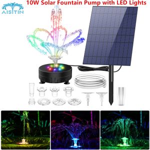 Décorations de jardin Pompe de fontaine solaire AISITIN 10W avec lumières LED alimentées en eau 7 buses de pulvérisation double piscine flottante 230327