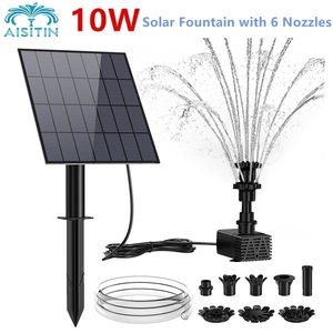 Tuindecoraties Aisitin Solar Water Pump Kit 10W aangedreven fontein met 6 Nozzles DIY Feature Outdoor For Ponds 220930