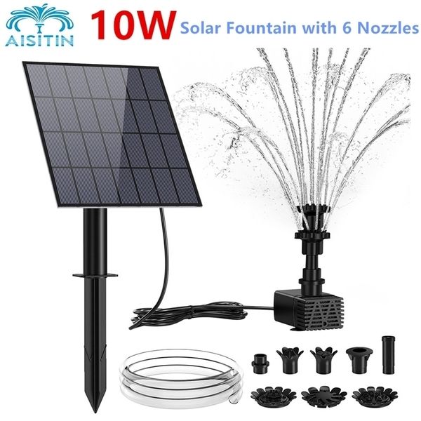 Décorations de jardin AISITIN Kit de pompe à eau solaire 10W Fontaine alimentée avec 6 buses Fonction de bricolage en plein air pour étangs 220930