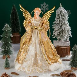 Decoraciones de jardín Adornos de ángel para la parte superior del árbol de Navidad Adorno de árbol de Navidad de ángel dorado Decoraciones navideñas doradas para jardín, patio, cafetería, decoración de escritorio 231124