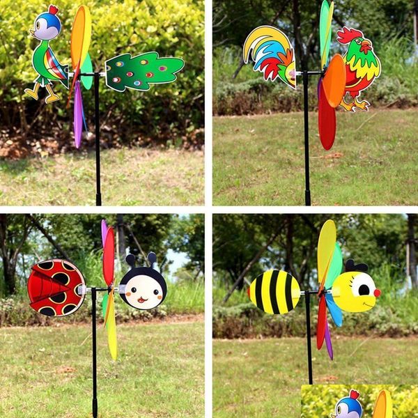 Decoraciones de jardín Animal Abeja Seis colores Threensional Molino de viento Dibujos animados Niños Juguetes Decoración del hogar Viento Spinner Whirligig Yard Dec Dh1Yp