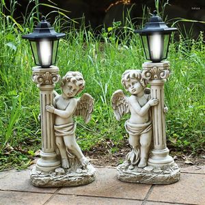 Décorations de jardin ange antique avec lampe à énergie solaire pour la cour extérieure ornements en résine décoration lumineuse