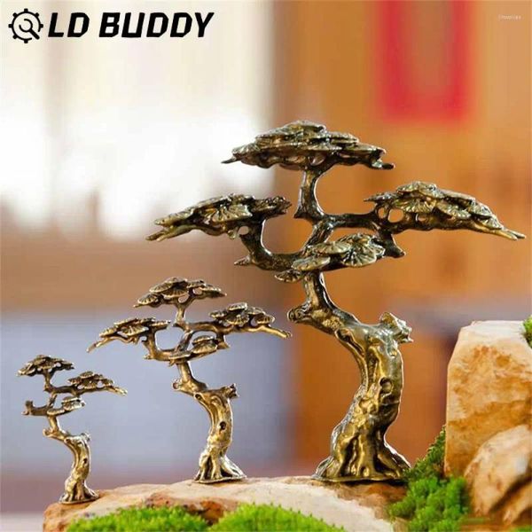 Decoraciones de jardín estatua de árbol antiguo figurado en miniatura escultura de metal mini ornamento de pino para bonsai micro paisajismo decoración del hogar