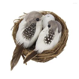 Décorations de jardin Oiseaux artificiels et nid d'œufs Ornement miniature pour la fête de décoration de pelouse à domicile