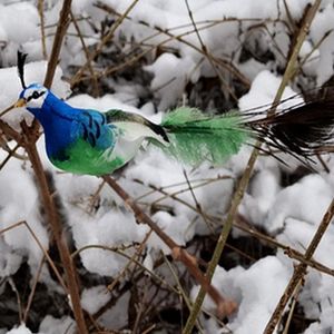 Decoraciones de jardín Artificial Pequeño Pavo Real Adorno para el hogar Estatuilla de pájaro con cola larga colorida para Landyar al aire libre G2q1