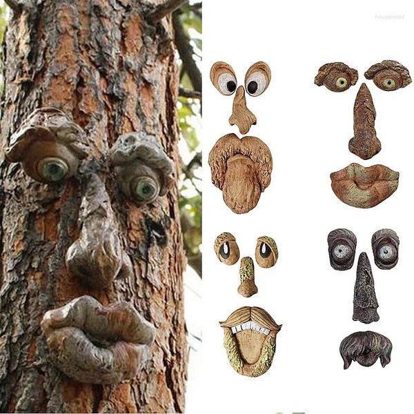 Décorations de jardin écorce fantôme visage caractéristiques du visage vieil homme arbre Hugger cour art monstres sculpture en plein air bricolage Halloween ornements