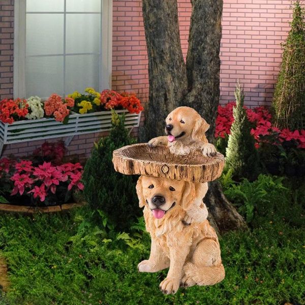 Decoraciones de jardín Baño de pájaro Tazón de pájaros Estatuas para perros Figuras Alimentador de resina de resina para el parque Balcón de inauguración de la casa Barestra