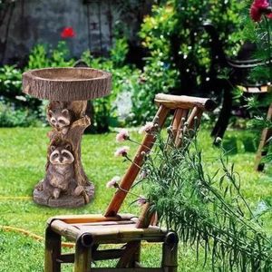 Garden Decoraties Vogel Bath Bow Bow Raccoon Statue Figurine Outdoor Patio Lawn Resin Feeder