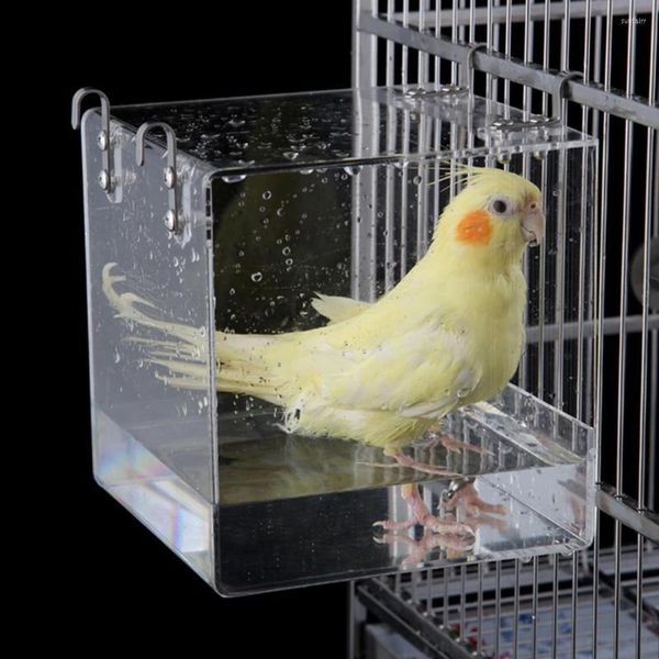 Decoraciones de jardín Baño de pájaro plástico transparente transparente colgante parrot cubo cubo resistente a la bañera de ducha duradera resistente a la grieta para