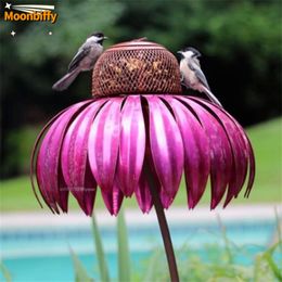 Décorations de jardin Bouteille d'alimentation d'oiseaux avec support en métal en forme de fleur Décoration extérieure Accessoires de conteneur d'échinacée rose 230923