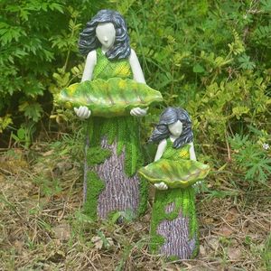 Decoraciones de jardín Alimentador de pájaros Escultura de resina Decoración Estatua de ángel Bosque Chica Artefacto al aire libre