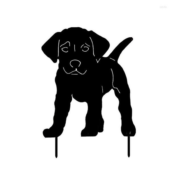 Décorations de jardin Silhouette de chien noir Décor de pelouse Piquets de cour Résistant à l'usure Ornement d'animal creux Portable Acrylique