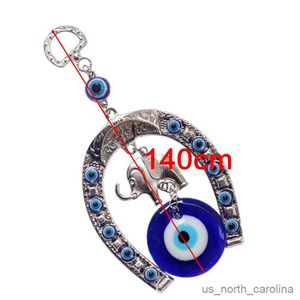 Décorations de jardin Blue Eye fer à cheval avec éléphant ruban amulette ethnique tenture murale chanceux pendentifs décorations pour la maison R230613