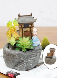 Tuindecoraties Boeddhisme Tempelhars Flowerpot Succulente Planter Monk Green Planten Cactus Container Huisdecoratie Bonsai Flo9272278