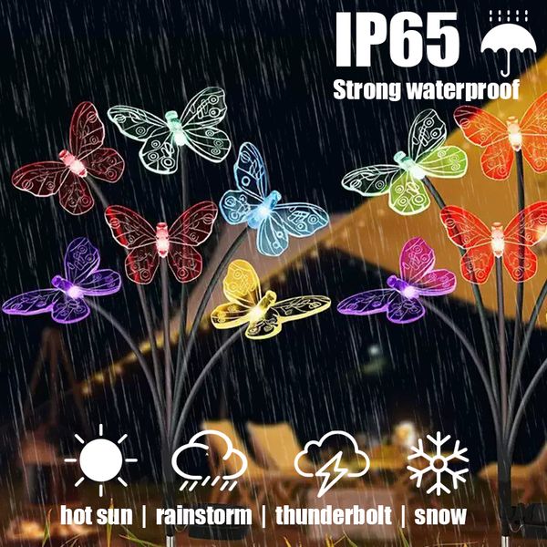 Décorations de jardin Butterfly Light Plug and Play Lampadaire solaire Simulation extérieure Décor Pelouse Paysage 230821