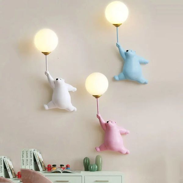 Decoraciones de jardín Dibujos animados Azul Blanco Rosa Oso Lámpara de pared para niños Niños Bebé Niña Dormitorio Luz de noche con impresión 3D Iluminación lunar G9 231027