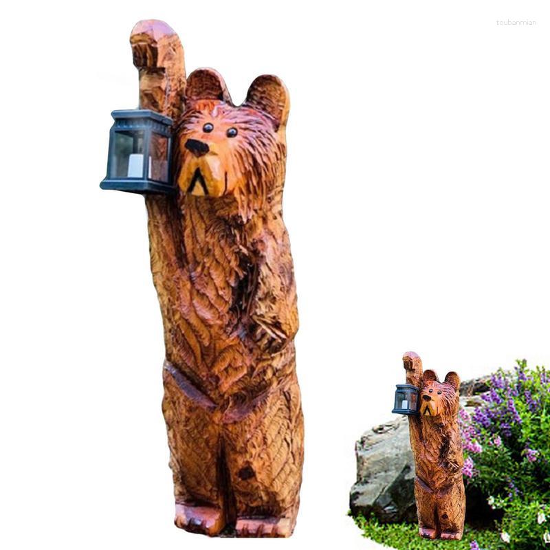Garden Decorations Carved Bear With Lantern Resin Carving Sculpture Candlelight Ornaments Creative Light Up Crafts Candlelights Suitable