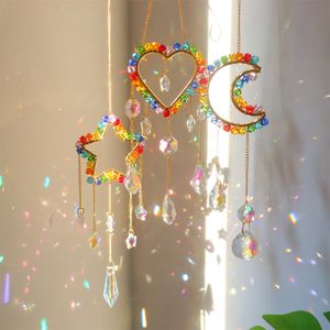 Décorations de jardin Chakra Verre Cristal Attrape-Soleil Suspendu Attrape-Lune Pendentifs Carillons Éoliens Arc-En-Prisme Goutte Pendentif Jardin Décor À La Maison De Noël 230721