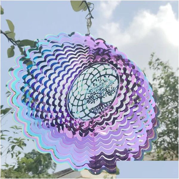 DÉCORATIONS DE JARDIN CHIMES ARBRE DE VIE DE VIE Catcher Spinner 3D Pendre rotatif Flowinglight Effet Mirror Reflection Design Outdoor DHPF6