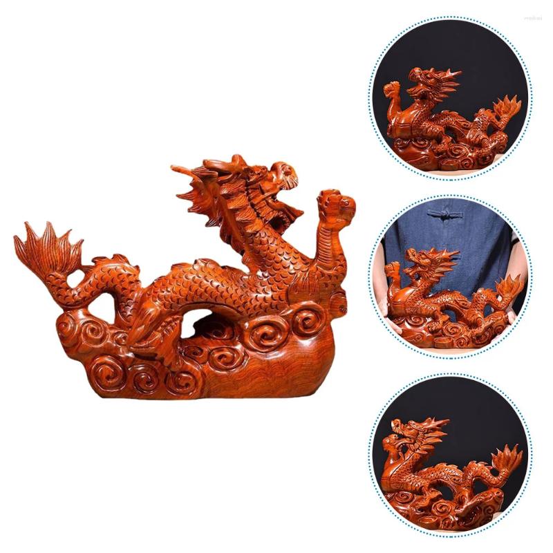 Decorações de jardim estátuas de dragão chinês decoração vintage estatueta interior desktop ornamento de madeira gabinete escritório artesanato
