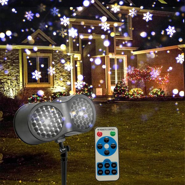 Decoraciones de jardín Navidad copo de nieve lámpara láser impermeable AC110V ~ 240V proyector de luz de nevadas para jardín vacaciones año decoración de la pared del hogar 231204