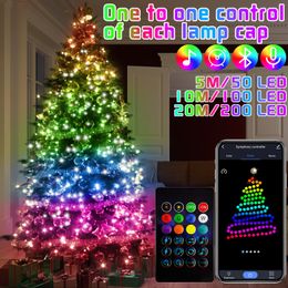 Garden Decorations Christmas Tree Decoration Lights RGB Smart Bluetooth Control USB LED String Outdoor App Remote Garland Fairy Lamp 221125