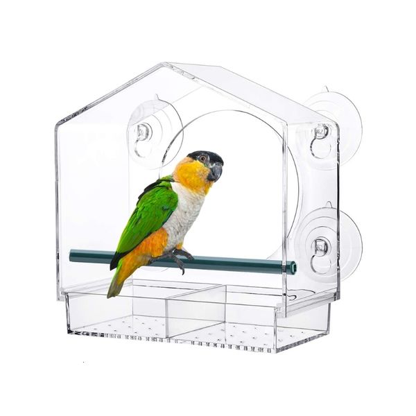 Décorations de jardin Support de fenêtre pour mangeoire à oiseaux en acrylique transparent avec plateau à graines à ventouse solide extérieur pour Finch Cardinal Bluebird 230729