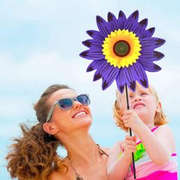 Décorations de jardin Couleur Tournesol Moulin à vent tournant Spinner avec piquet debout pelouse fleur Pinwheel décor extérieur enfants jouet